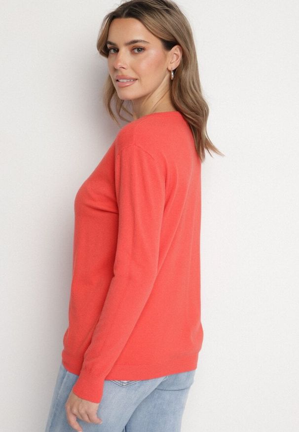 Born2be - Pomarańczowy Sweter z Kaszmirem i Ściągaczami Sanaliene. Okazja: na co dzień. Kolor: pomarańczowy. Materiał: kaszmir. Styl: elegancki, casual