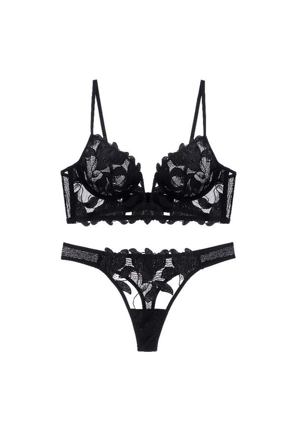 Intica - Komplet bielizny z haftem elegancki styl i komfort Latrena. Kolor: czarny. Materiał: materiał. Wzór: haft