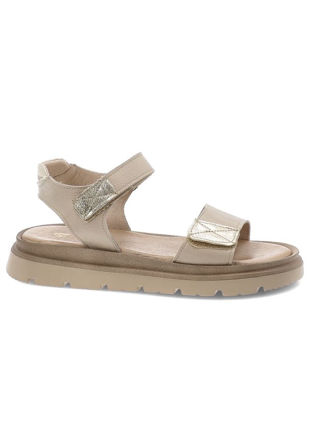 Beżowe Sandały Armodo Modne Obuwie Damskie. Okazja: na co dzień. Zapięcie: rzepy. Kolor: beżowy. Materiał: skóra. Sezon: wiosna, lato. Styl: casual, elegancki