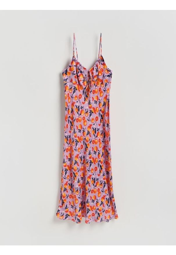 Reserved - Sukienka midi z wiskozy - wielobarwny. Materiał: wiskoza. Długość: midi