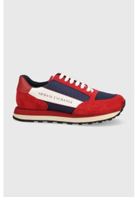 Armani Exchange buty kolor czerwony. Nosek buta: okrągły. Zapięcie: sznurówki. Kolor: czerwony. Materiał: guma