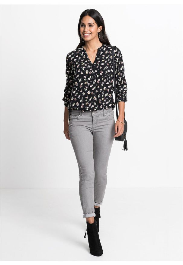 bonprix - Bluzka z dekoltem w serek. Typ kołnierza: dekolt w serek. Kolor: czarny. Długość: długie. Styl: elegancki