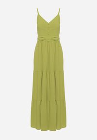 Born2be - Zielona Sukienka na Regulowanych Ramiączkach z Gumką w Pasie Ebisina. Okazja: na co dzień. Kolor: zielony. Długość rękawa: na ramiączkach. Sezon: lato. Styl: elegancki, casual #2