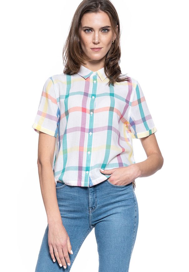 Wrangler - DAMSKA KOSZULA MATERIAŁOWA WRANGLER SHORTSLEEVE SHIRT WHITE W5R1SH989 112130305. Materiał: materiał
