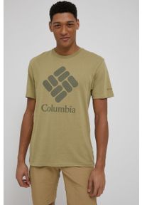 columbia - Columbia t-shirt bawełniany kolor zielony z nadrukiem. Kolor: zielony. Materiał: bawełna. Wzór: nadruk