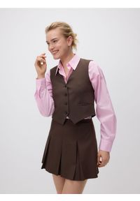 Reserved - Garniturowa kamizelka z wiskozą - ciemnobrązowy. Kolor: brązowy. Materiał: wiskoza #1