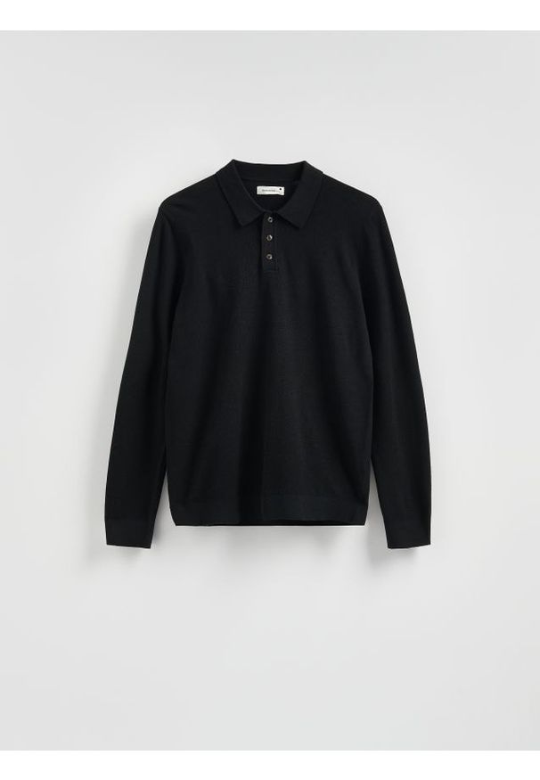Reserved - Sweter polo z bawełną - czarny. Typ kołnierza: polo. Kolor: czarny. Materiał: bawełna