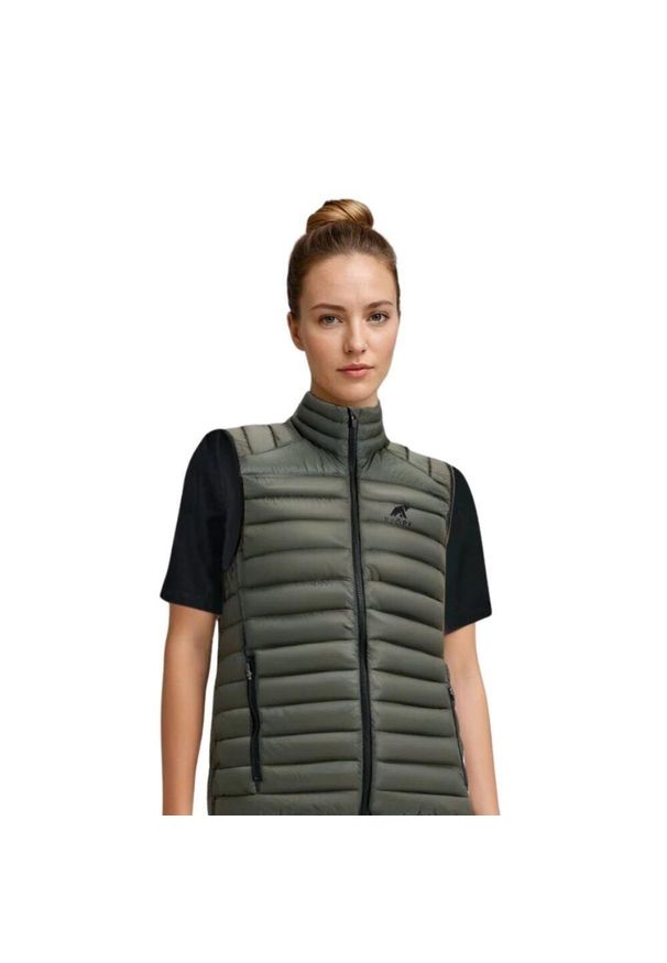FJORK MERINO - Damska kurtka puchowa bez rękawów Merino Nordend. Kolor: zielony. Materiał: wełna, puch, poliamid. Długość rękawa: bez rękawów. Sport: turystyka piesza