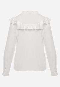 Born2be - Biała Koszula z Ozdobnym Kołnierzem z Falbaną Acitani. Typ kołnierza: kołnierz z falbankami. Kolor: biały. Materiał: tkanina, koronka. Długość rękawa: długi rękaw. Długość: długie. Wzór: gładki #8