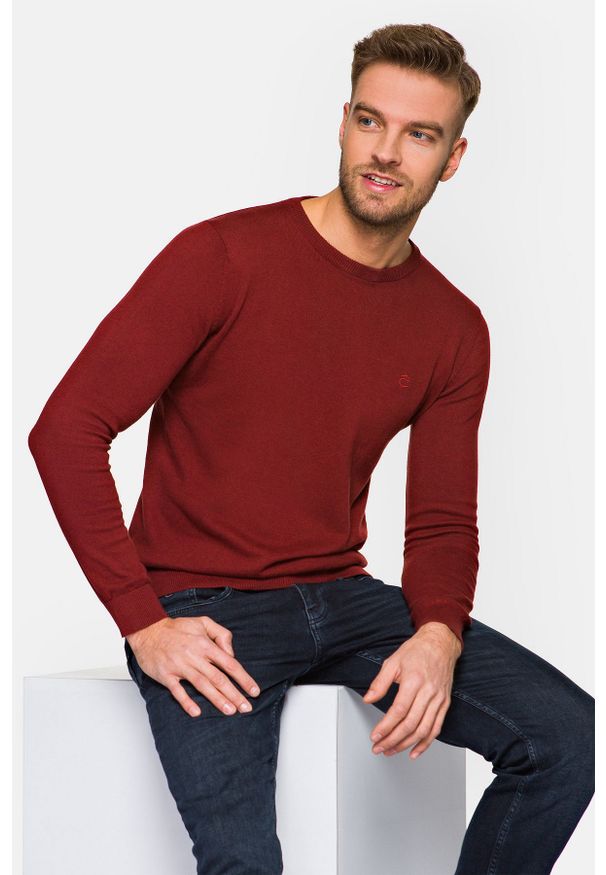 Lancerto - Sweter Ceglasty Bawełniany Remy. Kolor: czerwony. Materiał: bawełna