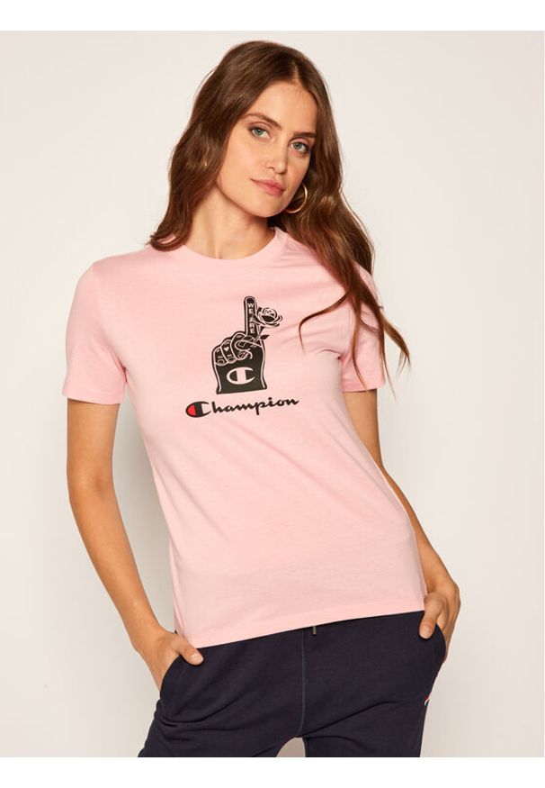 Champion T-Shirt Basketball Logo Digital Print 112965 Różowy Custom Fit. Kolor: różowy. Materiał: bawełna. Wzór: nadruk