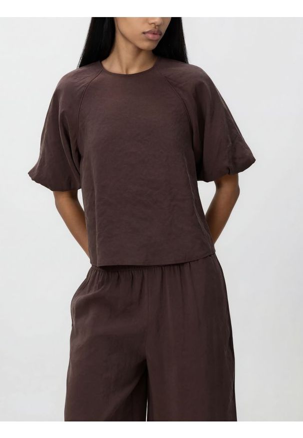 Reserved - Bluzka z modalem - brązowy. Kolor: brązowy. Materiał: tkanina. Wzór: gładki