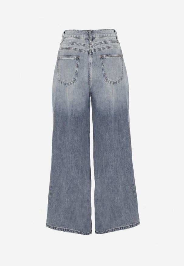 Renee - Niebieskie Szerokie Jeansy Palazzo z Bawełny z Dziurami i Przetarciami Erilenna. Okazja: na co dzień. Stan: podwyższony. Kolor: niebieski. Styl: casual, elegancki