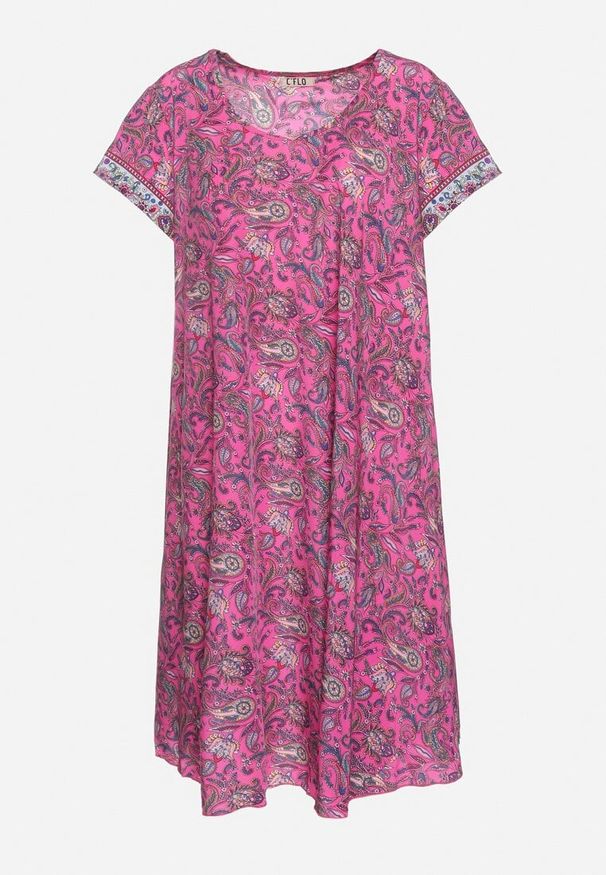 Born2be - Fuksjowa Wiskozowa Sukienka Rozkloszowana we Wzór Paisley Mastis. Kolor: różowy. Materiał: wiskoza. Wzór: paisley