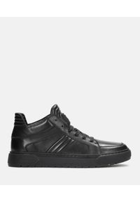 Kazar - Czarne sneakersy męskie. Kolor: czarny. Materiał: skóra, materiał #1