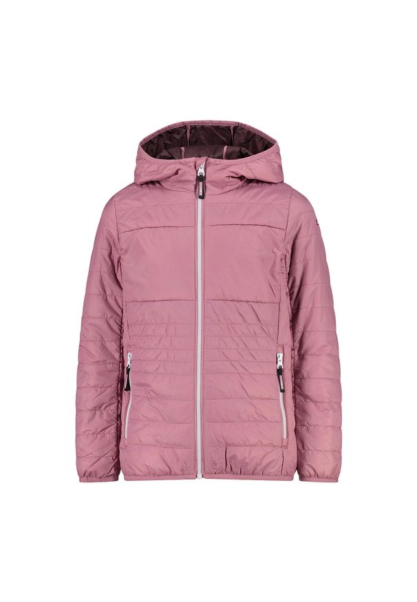 Kurtka z kapturem dla dziewczynki CMP. Typ kołnierza: kaptur. Kolor: wielokolorowy, niebieski, różowy. Materiał: puch. Sport: turystyka piesza