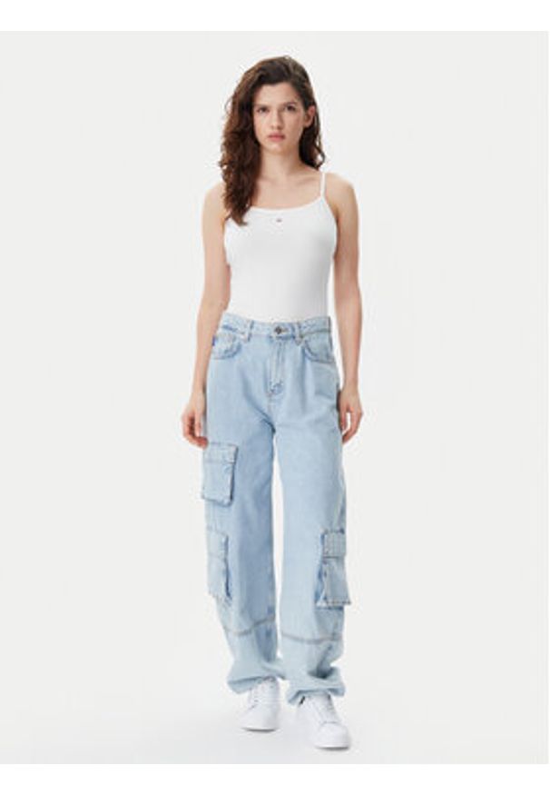 Tommy Jeans Top Essential DW0DW20675 Écru Slim Fit. Materiał: bawełna