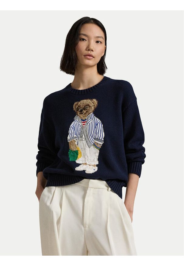 Polo Ralph Lauren Sweter 211959288001 Granatowy Relaxed Fit. Typ kołnierza: polo. Kolor: niebieski. Materiał: bawełna