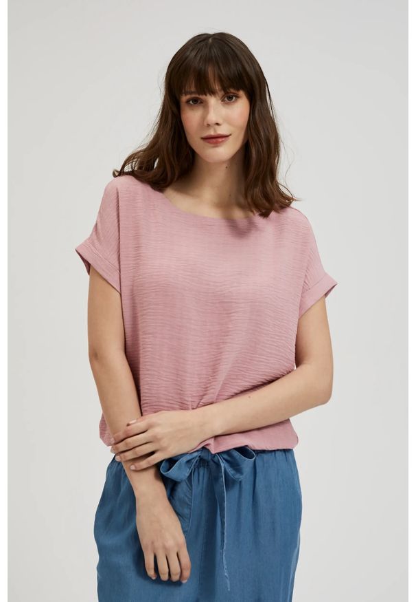 MOODO - Koszula z krótkimi podwiniętymi rękawami różowa. Kolor: różowy. Długość: krótkie