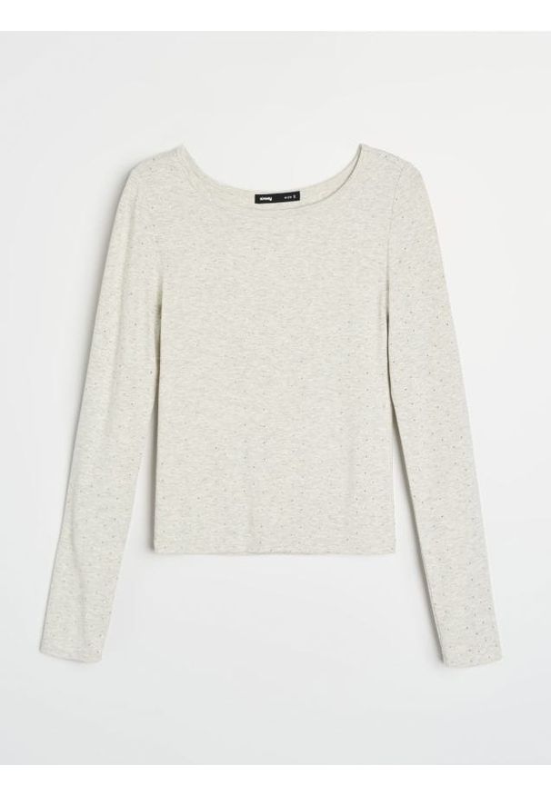 Sinsay - Koszulka z wiskozy z ozdobnymi dżetami - szary. Kolor: szary. Materiał: wiskoza