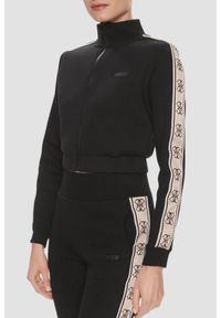 Guess - GUESS Czarna rozpinana bluza damska z lampasami New Britney, Rozmiar XL. Okazja: na co dzień. Kolor: czarny. Materiał: jeans, dresówka. Styl: elegancki, casual, klasyczny, sportowy #1