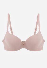 Renee - Różowy Biustonosz Push Up o Gładkim Wykończeniu z Cyrkoniową Aplikacją Claronei. Kolor: różowy. Rodzaj stanika: push-up. Wzór: aplikacja, gładki #5