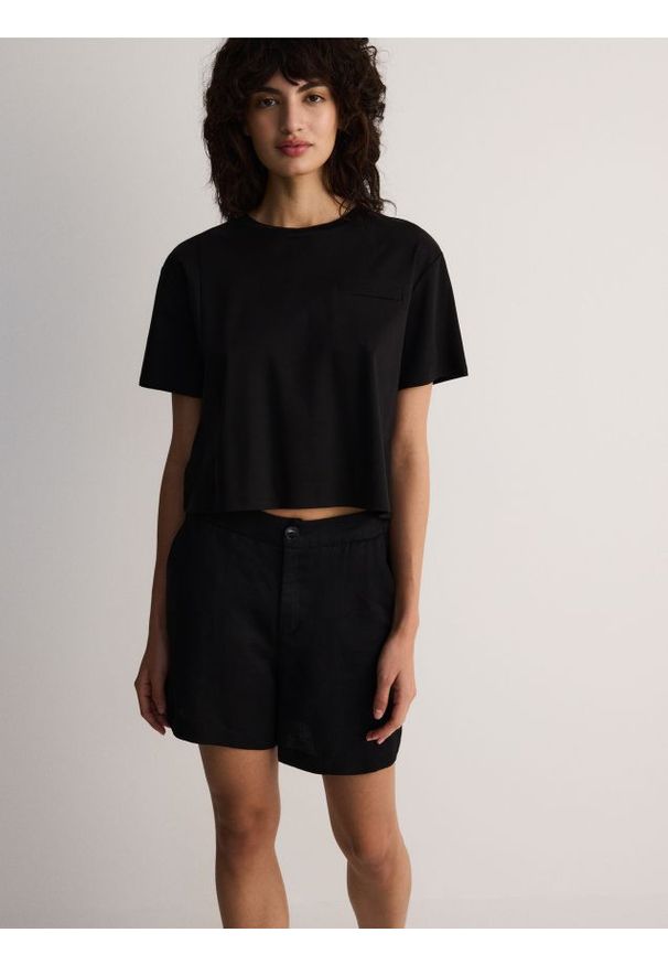Reserved - T-shirt z modalem - czarny. Kolor: czarny. Materiał: bawełna