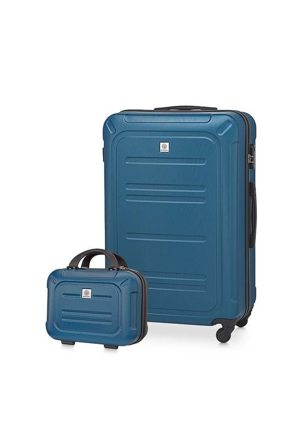 Betlewski - Zestaw duża walizka i kuferek BETLEWSKI niebieski ZESTAW BWA NIEBIES L. Kolor: niebieski. Materiał: materiał