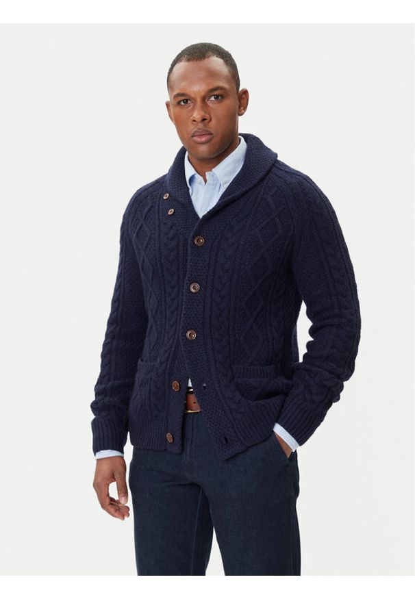 Polo Ralph Lauren Kardigan 710978303001 Granatowy Regular Fit. Typ kołnierza: polo. Kolor: niebieski. Materiał: wełna