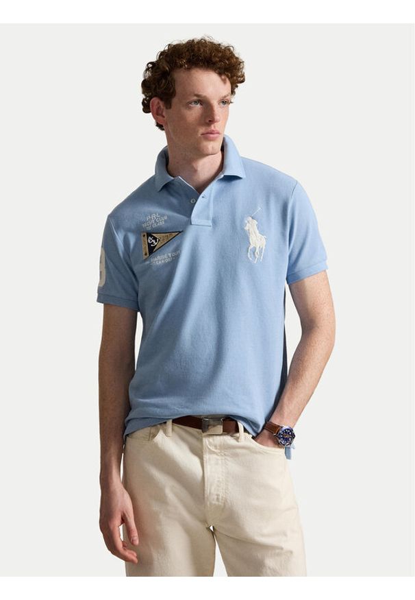 Polo Ralph Lauren Polo 710B21921002 Niebieski jasny Custom Slim Fit. Typ kołnierza: polo. Kolor: niebieski. Materiał: bawełna