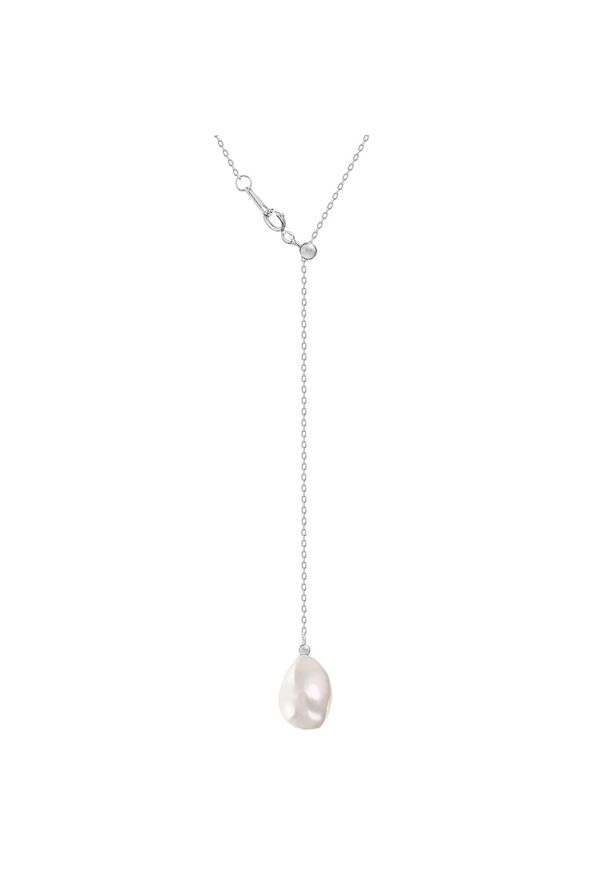 Braccatta - CRISTA DROP Naszyjnik lariat srebrny perła duża biała naturalna. Materiał: srebrne. Kolor: biały, wielokolorowy, srebrny. Kamień szlachetny: perła