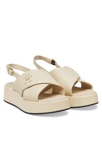 TOMMY HILFIGER - Tommy Hilfiger Sandały Th Logo Hw Padded Leather Sandal FW0FW08808 Beżowy. Kolor: beżowy. Materiał: skóra #6