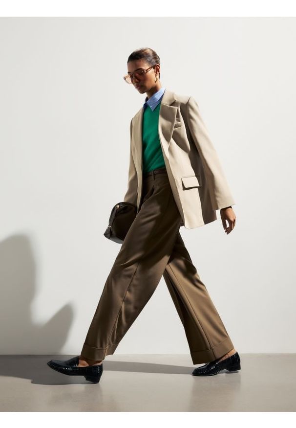 Reserved - Jednorzędowa marynarka - beżowy. Kolor: beżowy. Materiał: tkanina, wiskoza