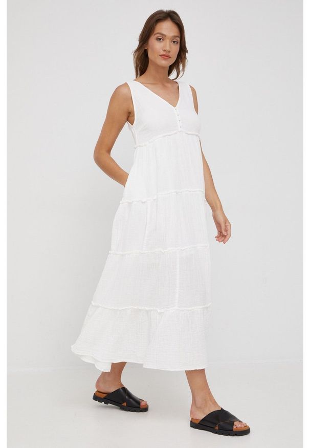 Y.A.S sukienka bawełniana kolor biały maxi rozkloszowana. Kolor: biały. Materiał: bawełna. Długość rękawa: na ramiączkach. Typ sukienki: rozkloszowane. Długość: maxi