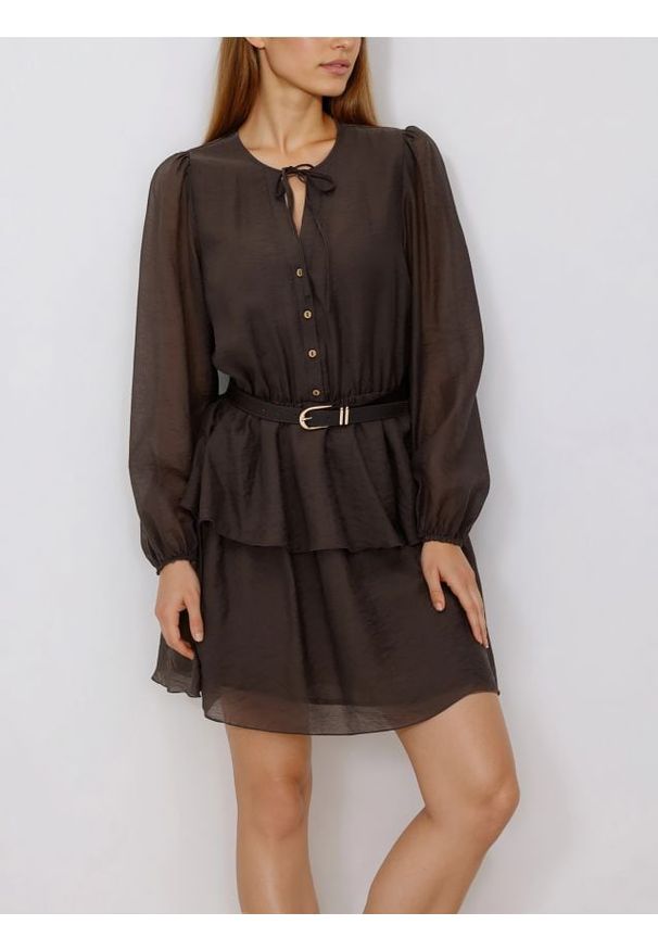 Reserved - Sukienka z lyocellem - brązowy. Kolor: brązowy. Materiał: tkanina