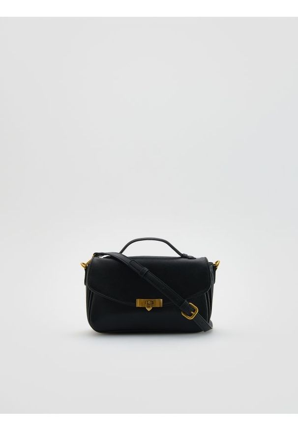 Reserved - Torebka z ozdobnym zapięciem - czarny. Kolor: czarny. Materiał: skórzane