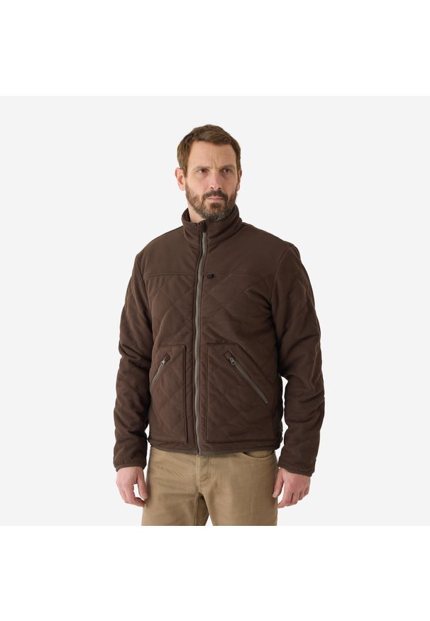 SOLOGNAC - Kurtka pikowana Solognac 500. Typ kołnierza: kołnierzyk stójkowy. Kolor: brązowy. Materiał: welur, tkanina. Sport: outdoor