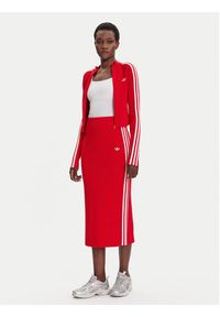 Adidas - adidas Spódnica ołówkowa adicolor Knit 3-Stripes JW2660 Czerwony Regular Fit. Kolor: czerwony. Materiał: wiskoza