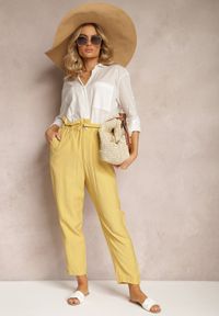 Renee - Żółte Klasyczne Spodnie z Elastyczną Talią Paper Bag Targea. Stan: podwyższony. Kolor: żółty. Styl: klasyczny #3