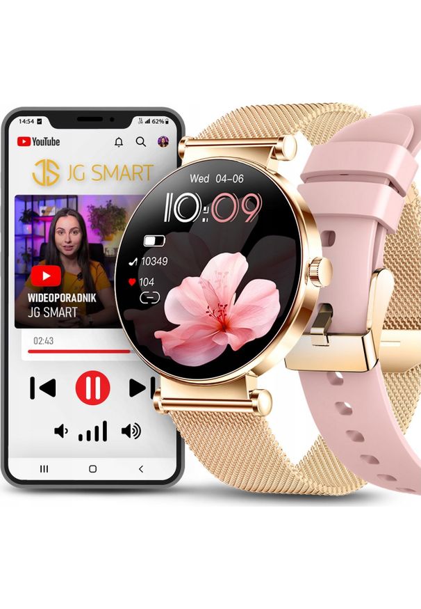 JG Smart - SMARTWATCH ZEGAREK DAMSKI ROZMOWY MENU PL CIŚNIENIE POWIADOMIENIA 2 paski. Rodzaj zegarka: smartwatch