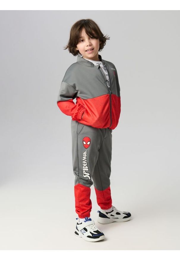 Sinsay - Spodnie dresowe jogger z nadrukiem Spiderman - szary. Kolor: szary. Materiał: dresówka. Wzór: nadruk, motyw z bajki