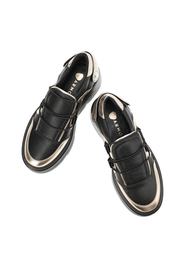 Czarne Sneakersy Armodo Modne Obuwie Damskie. Okazja: na co dzień. Kolor: czarny. Materiał: skóra, jeans. Styl: elegancki, casual