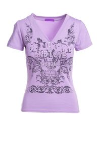 Born2be - Fioletowy T-shirt Tattle. Kolor: fioletowy. Materiał: dzianina. Długość rękawa: krótki rękaw. Długość: krótkie. Wzór: nadruk, napisy #5