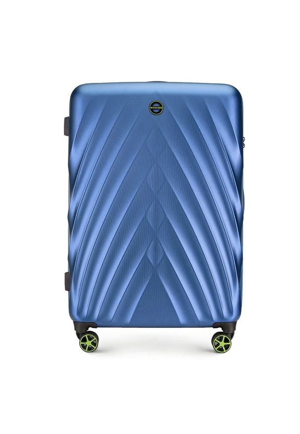 Wittchen - Duża walizka z polikarbonu w ukośny wzór. Kolor: niebieski. Materiał: guma
