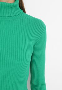 Born2be - Ciemnozielony Sweter z Golfem o Prążkowanej Fakturze Ularia. Typ kołnierza: golf. Kolor: zielony. Materiał: prążkowany. Sezon: zima