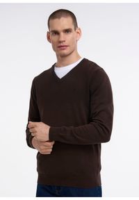 Ochnik - Sweter męski. Okazja: na co dzień. Kolor: brązowy. Materiał: bawełna. Długość: długie. Styl: casual, klasyczny