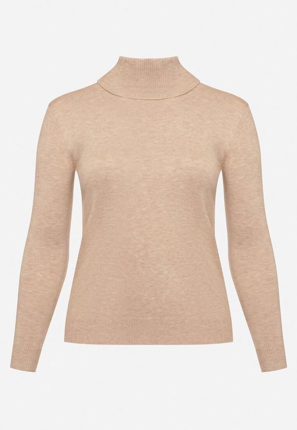 Born2be - Beżowy Golf z Bawełną o Prostym Kroju Gemista. Okazja: na co dzień. Typ kołnierza: golf. Kolekcja: plus size. Kolor: beżowy. Materiał: bawełna. Styl: klasyczny, elegancki, casual