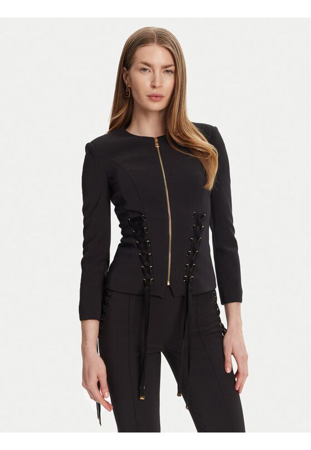 Elisabetta Franchi Marynarka GI-135-51E2 Czarny Regular Fit. Kolor: czarny. Materiał: syntetyk