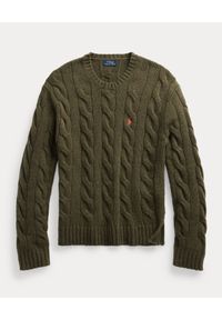Ralph Lauren - RALPH LAUREN - Oliwkowy wełniany sweter Relaxed Fit. Typ kołnierza: polo. Kolor: zielony. Materiał: wełna. Długość rękawa: długi rękaw. Długość: długie