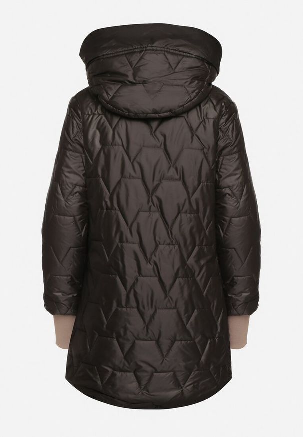 Born2be - Czarna Pikowana Kurtka z Kapturem i Rękawami ze Ściągaczami Melorisea. Okazja: na spacer, do pracy, na spotkanie biznesowe. Typ kołnierza: kaptur. Kolor: czarny. Materiał: jeans, dzianina. Styl: elegancki, biznesowy